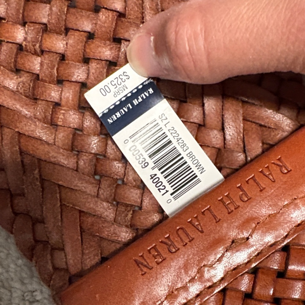 Ralph Lauren Woven Brown Leather Belt with Decorative Silver-Tone Buckle - Picture 3 of 5